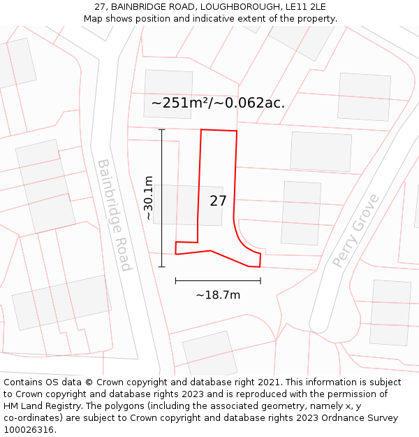 27, BAINBRIDGE ROAD, LOUGHBOROUGH, LE11 2LE: Plot and title map