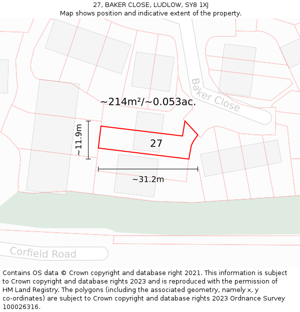 27, BAKER CLOSE, LUDLOW, SY8 1XJ: Plot and title map