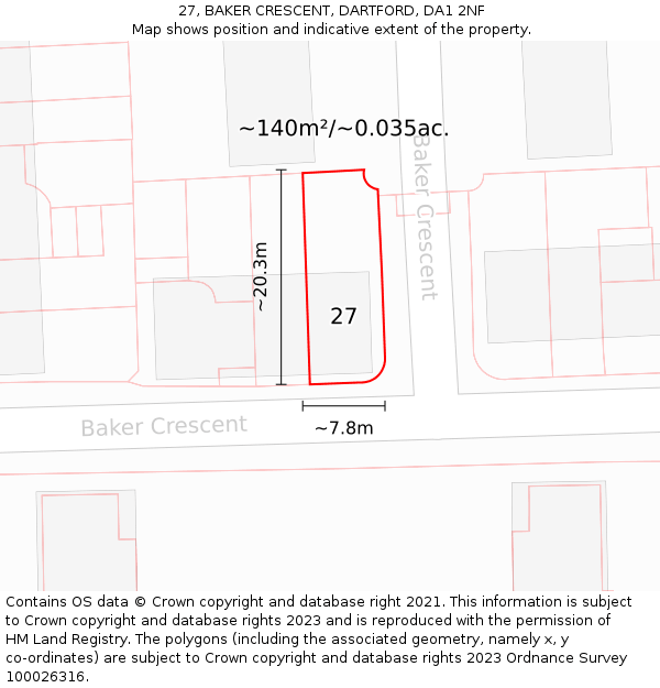 27, BAKER CRESCENT, DARTFORD, DA1 2NF: Plot and title map