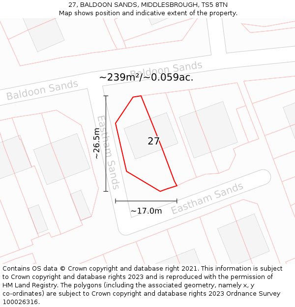 27, BALDOON SANDS, MIDDLESBROUGH, TS5 8TN: Plot and title map
