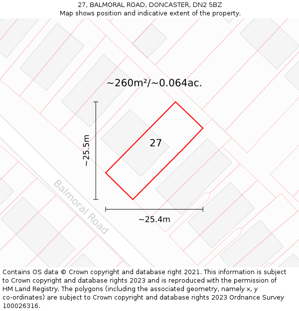 27, BALMORAL ROAD, DONCASTER, DN2 5BZ: Plot and title map