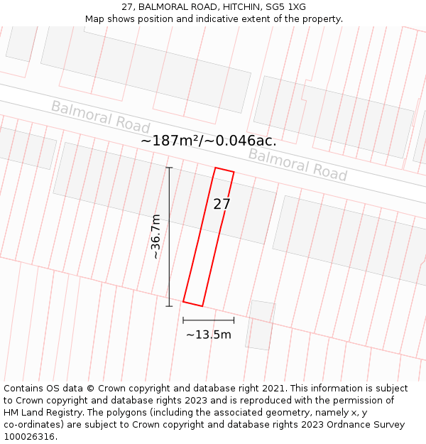 27, BALMORAL ROAD, HITCHIN, SG5 1XG: Plot and title map