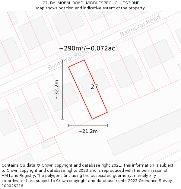 27, BALMORAL ROAD, MIDDLESBROUGH, TS3 0NF: Plot and title map