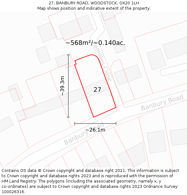 27, BANBURY ROAD, WOODSTOCK, OX20 1LH: Plot and title map