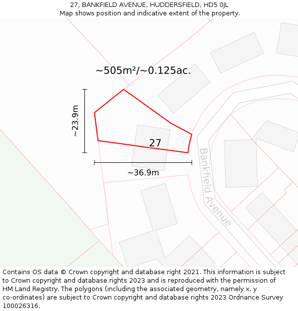 27, BANKFIELD AVENUE, HUDDERSFIELD, HD5 0JL: Plot and title map