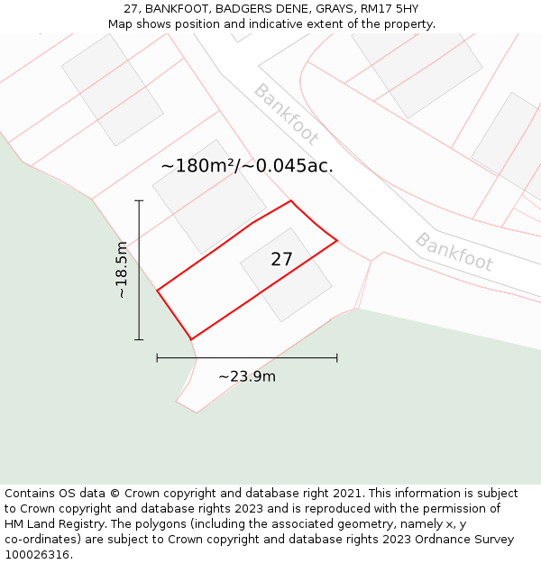27, BANKFOOT, BADGERS DENE, GRAYS, RM17 5HY: Plot and title map