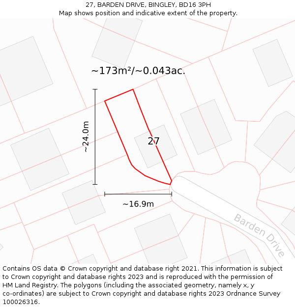 27, BARDEN DRIVE, BINGLEY, BD16 3PH: Plot and title map