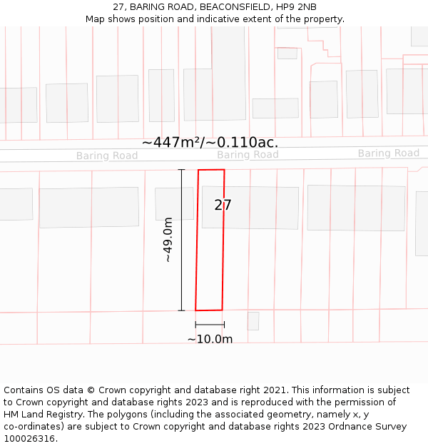 27, BARING ROAD, BEACONSFIELD, HP9 2NB: Plot and title map