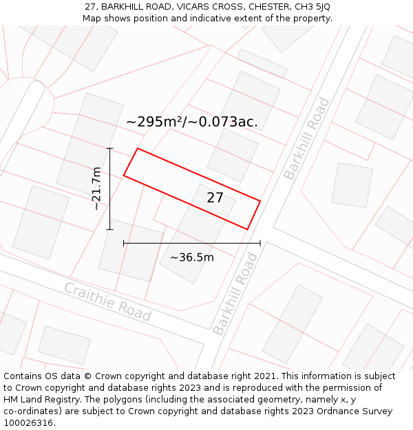 27, BARKHILL ROAD, VICARS CROSS, CHESTER, CH3 5JQ: Plot and title map