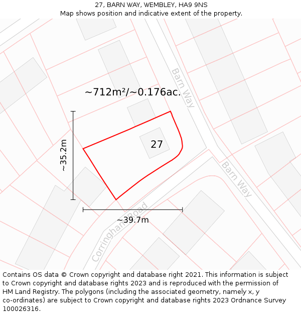 27, BARN WAY, WEMBLEY, HA9 9NS: Plot and title map