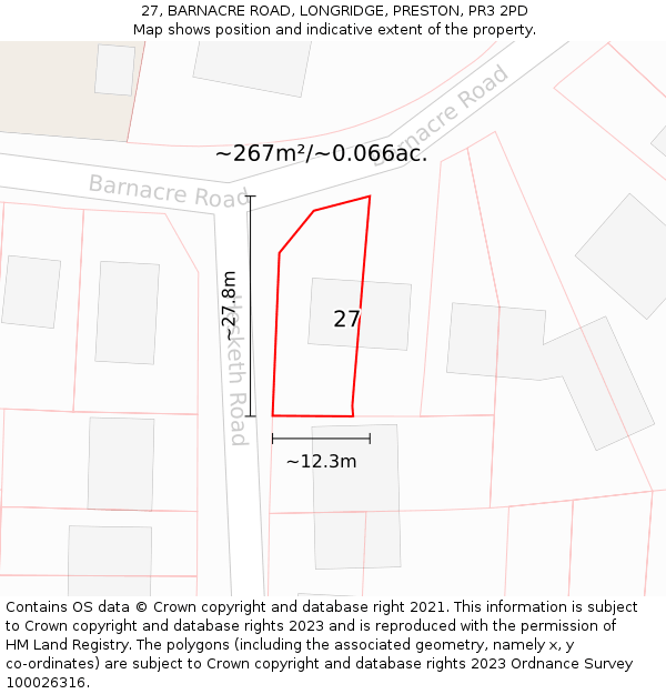 27, BARNACRE ROAD, LONGRIDGE, PRESTON, PR3 2PD: Plot and title map