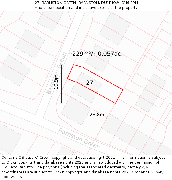 27, BARNSTON GREEN, BARNSTON, DUNMOW, CM6 1PH: Plot and title map