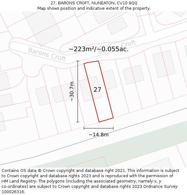 27, BARONS CROFT, NUNEATON, CV10 9QQ: Plot and title map