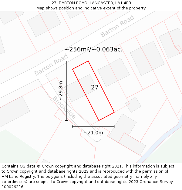 27, BARTON ROAD, LANCASTER, LA1 4ER: Plot and title map