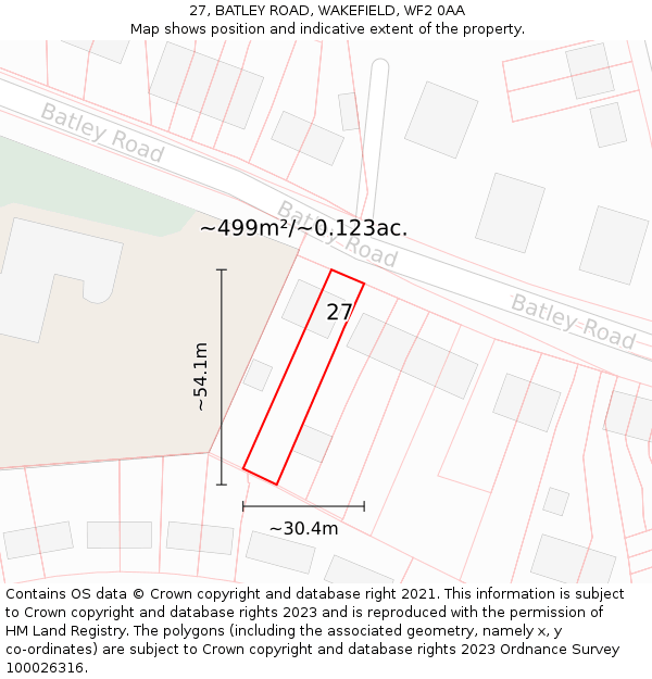 27, BATLEY ROAD, WAKEFIELD, WF2 0AA: Plot and title map