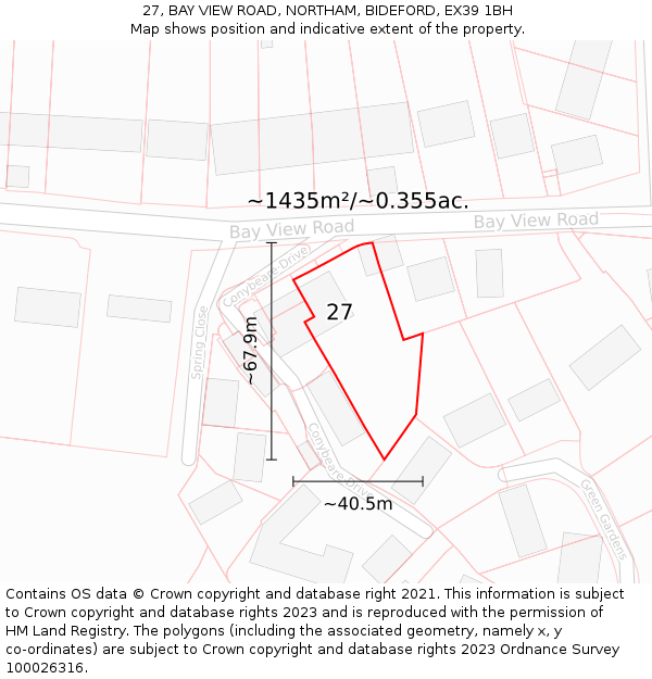 27, BAY VIEW ROAD, NORTHAM, BIDEFORD, EX39 1BH: Plot and title map