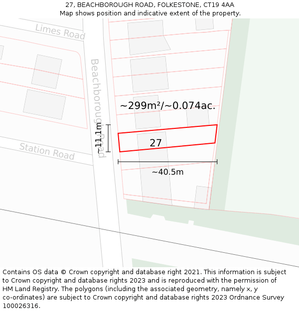 27, BEACHBOROUGH ROAD, FOLKESTONE, CT19 4AA: Plot and title map
