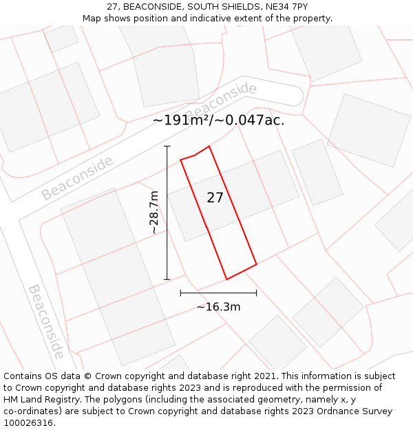 27, BEACONSIDE, SOUTH SHIELDS, NE34 7PY: Plot and title map