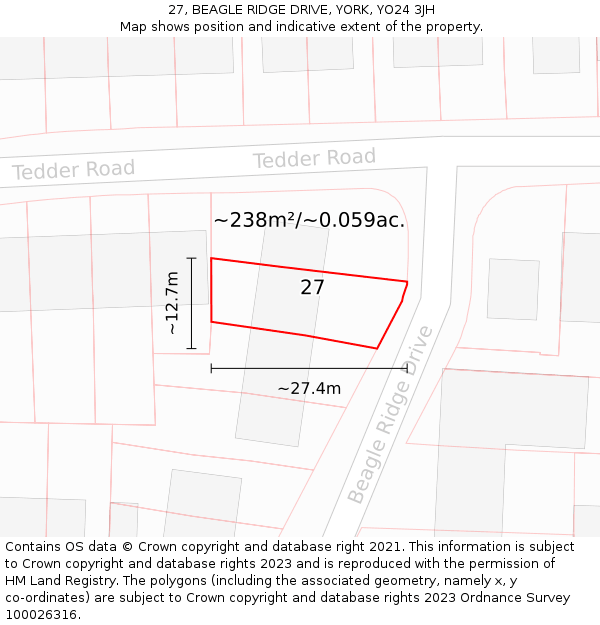 27, BEAGLE RIDGE DRIVE, YORK, YO24 3JH: Plot and title map