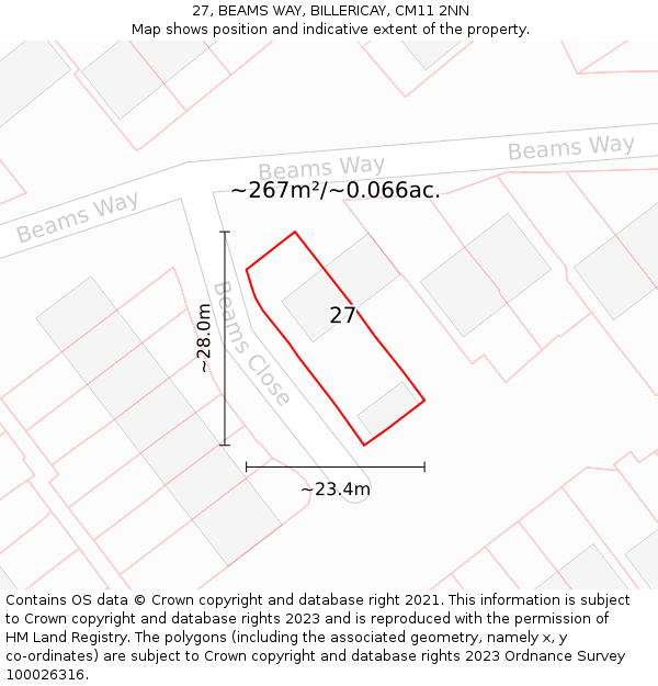 27, BEAMS WAY, BILLERICAY, CM11 2NN: Plot and title map