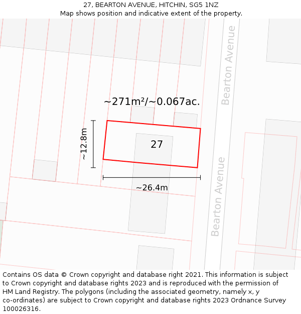 27, BEARTON AVENUE, HITCHIN, SG5 1NZ: Plot and title map