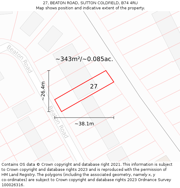 27, BEATON ROAD, SUTTON COLDFIELD, B74 4RU: Plot and title map