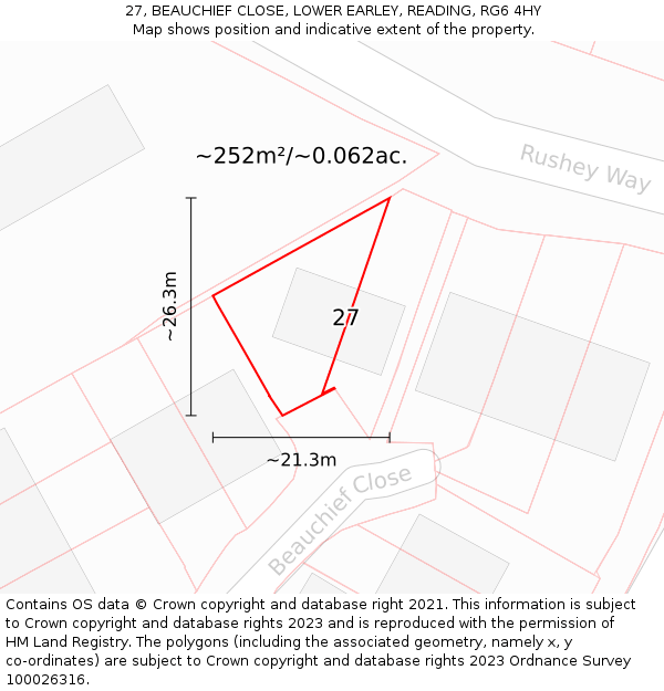27, BEAUCHIEF CLOSE, LOWER EARLEY, READING, RG6 4HY: Plot and title map