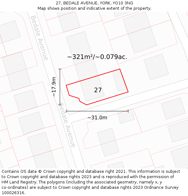 27, BEDALE AVENUE, YORK, YO10 3NG: Plot and title map
