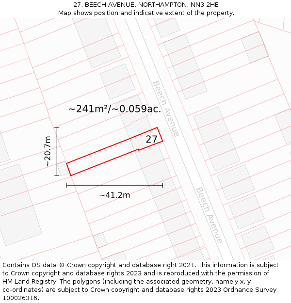 27, BEECH AVENUE, NORTHAMPTON, NN3 2HE: Plot and title map