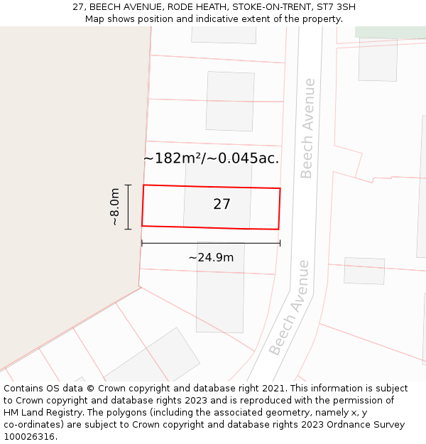 27, BEECH AVENUE, RODE HEATH, STOKE-ON-TRENT, ST7 3SH: Plot and title map
