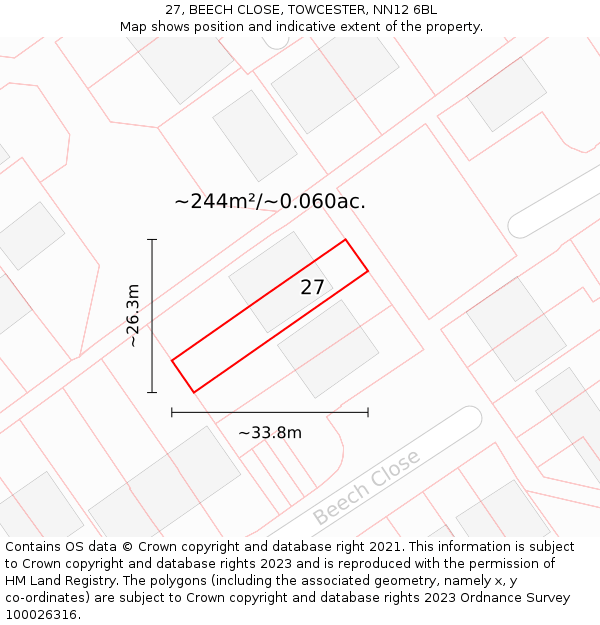 27, BEECH CLOSE, TOWCESTER, NN12 6BL: Plot and title map