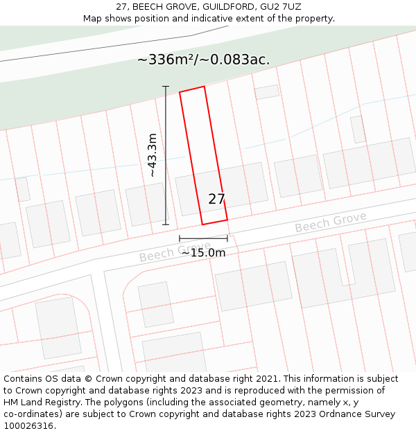 27, BEECH GROVE, GUILDFORD, GU2 7UZ: Plot and title map