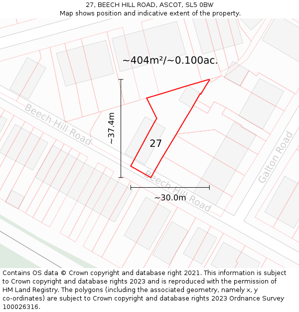 27, BEECH HILL ROAD, ASCOT, SL5 0BW: Plot and title map