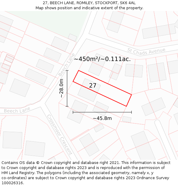 27, BEECH LANE, ROMILEY, STOCKPORT, SK6 4AL: Plot and title map