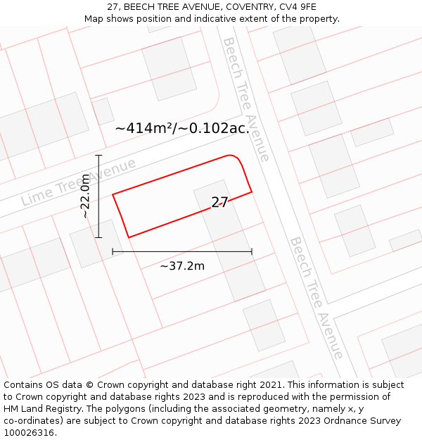 27, BEECH TREE AVENUE, COVENTRY, CV4 9FE: Plot and title map