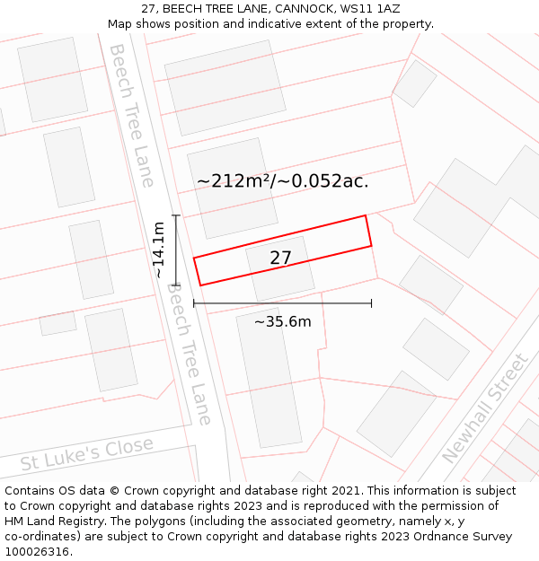 27, BEECH TREE LANE, CANNOCK, WS11 1AZ: Plot and title map