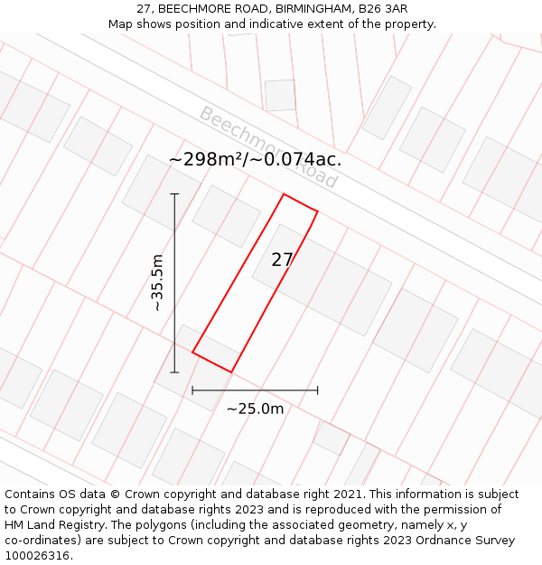 27, BEECHMORE ROAD, BIRMINGHAM, B26 3AR: Plot and title map