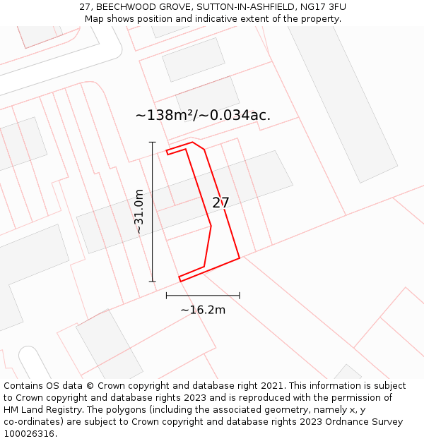 27, BEECHWOOD GROVE, SUTTON-IN-ASHFIELD, NG17 3FU: Plot and title map