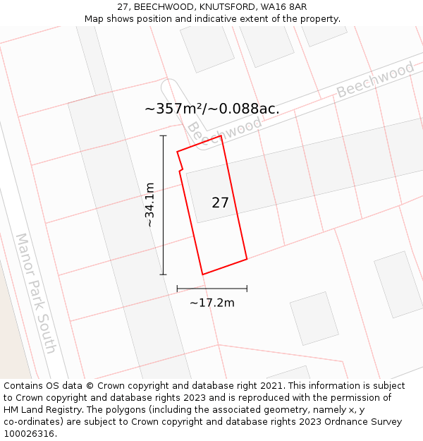 27, BEECHWOOD, KNUTSFORD, WA16 8AR: Plot and title map