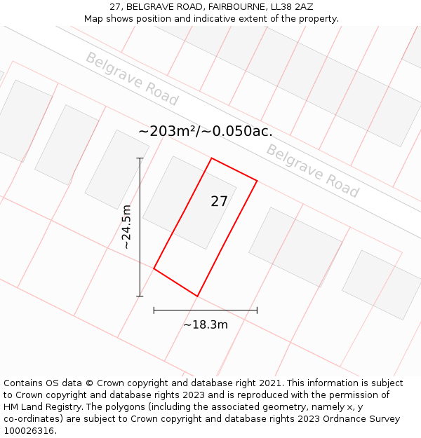 27, BELGRAVE ROAD, FAIRBOURNE, LL38 2AZ: Plot and title map