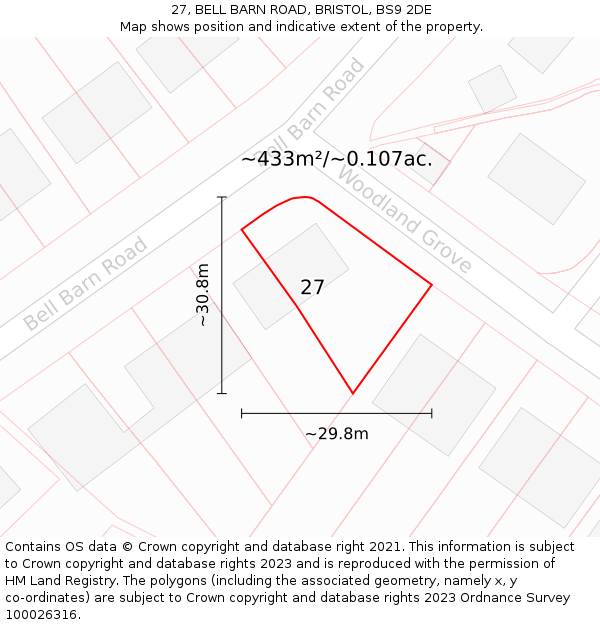 27, BELL BARN ROAD, BRISTOL, BS9 2DE: Plot and title map