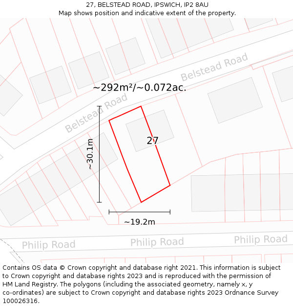27, BELSTEAD ROAD, IPSWICH, IP2 8AU: Plot and title map