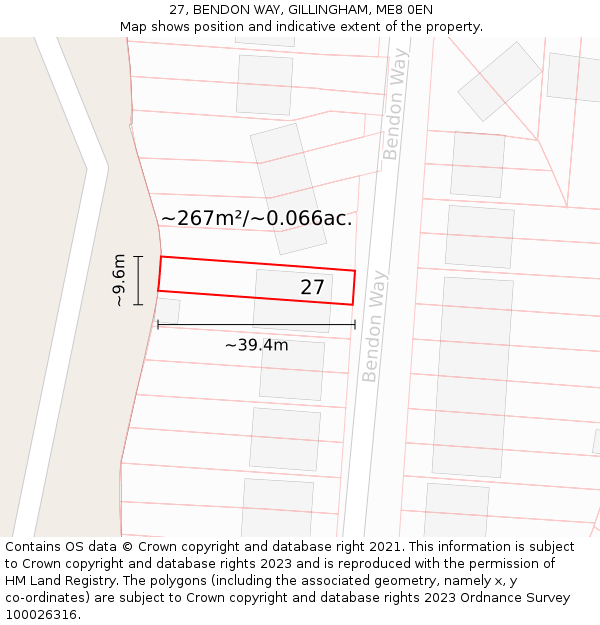 27, BENDON WAY, GILLINGHAM, ME8 0EN: Plot and title map