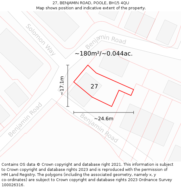 27, BENJAMIN ROAD, POOLE, BH15 4QU: Plot and title map