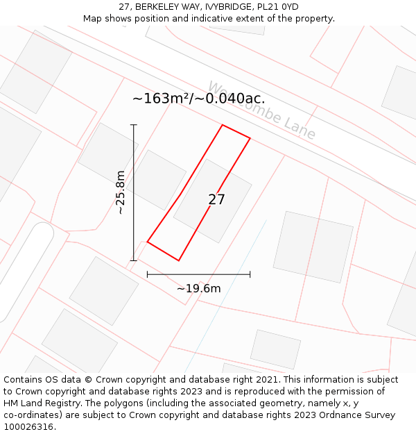 27, BERKELEY WAY, IVYBRIDGE, PL21 0YD: Plot and title map