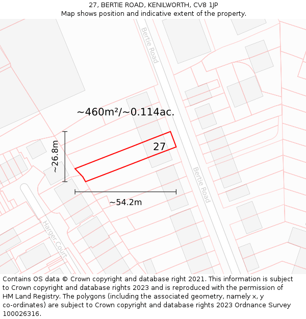 27, BERTIE ROAD, KENILWORTH, CV8 1JP: Plot and title map