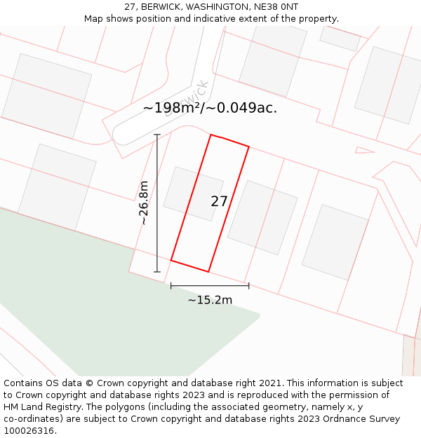 27, BERWICK, WASHINGTON, NE38 0NT: Plot and title map