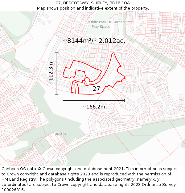 27, BESCOT WAY, SHIPLEY, BD18 1QA: Plot and title map