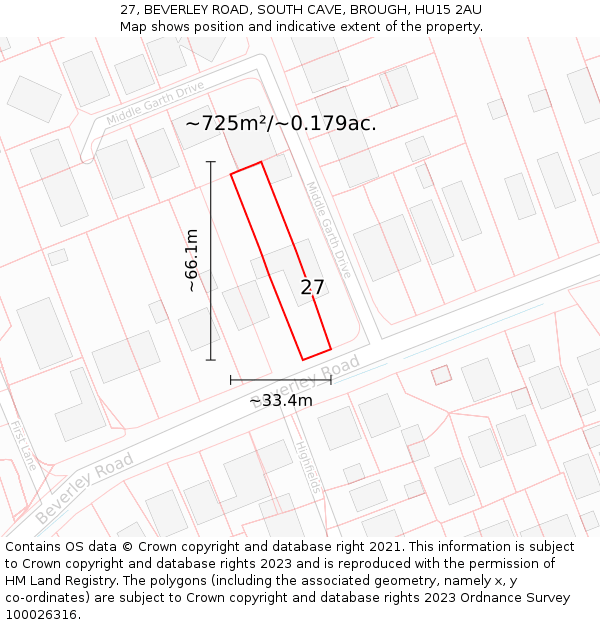 27, BEVERLEY ROAD, SOUTH CAVE, BROUGH, HU15 2AU: Plot and title map