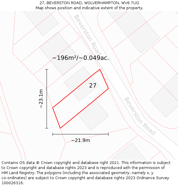 27, BEVERSTON ROAD, WOLVERHAMPTON, WV6 7UG: Plot and title map